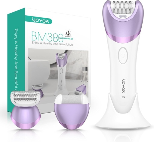 Epilator VOYOR pentru femei fără fir și reîncărcabil, epilator pentru îndepărtarea părului cu 30 de pensete, epilatoare 3 în 1 cu aparat de ras electric pentru femei și pilă pentru picioare, dispozitiv de îndepărtare a părului pentru braț și picior BM300 (violet)
