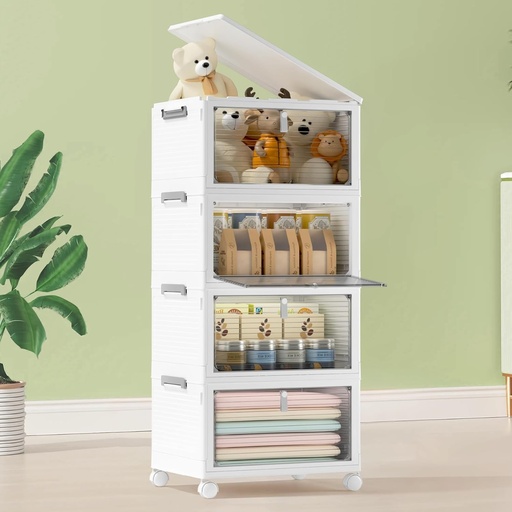Cutie de depozitare COOSEYA 23L*4 cu capac, cutii de depozitare pliabile cu roți, cutie din plastic cu capac, cutie pentru cărți, recipient pentru depozitarea materialelor artizanale, recipient pentru depozitarea hainelor, cutie pliabilă