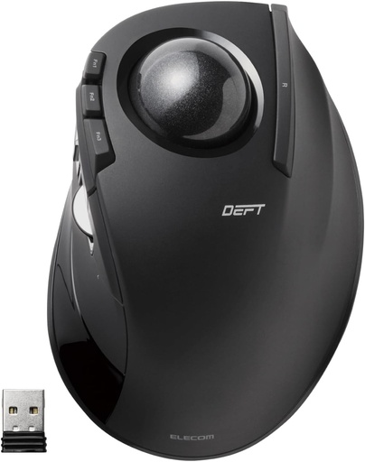Mouse trackball Elecom DEFT, wireless 2.4GHz, control prin degete, funcție cu 8 butoane, bilă ergonomică netedă de 34 mm, PC/Laptop, Windows 11/ MacOS, M-DT2DRBK
