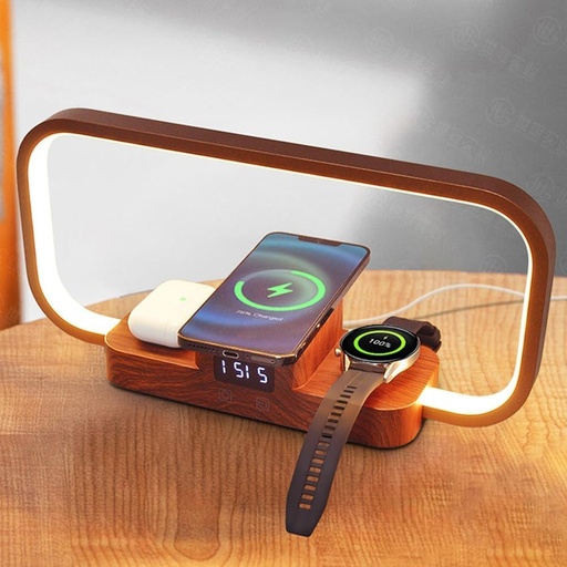 Stație de încărcare wireless 3 în 1 cu lumină de noapte și port USB