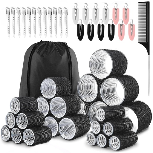 Set bigudiuri - 50 buc, bigudiuri cu cleme - material nailon ecologic, 4 dimensiuni pentru diverse bucle - perfecte pentru coafare și volum, 60 45 36 25 mm/24 buc. bigudiuri și 24 buc. cleme pentru bucle