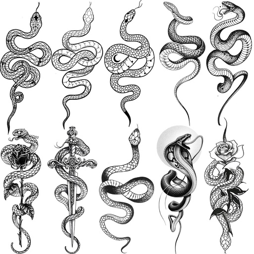 10 foi de tatuaje temporare sexy realiste cu șarpe pentru femei și bărbați, tatuaje 3D cu cobră, mamba, șarpe viperă, autocolante de Halloween pentru adulți, tatuaje false pentru festivaluri