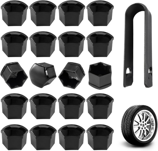 Set capace de roată 17mm – 20x capace de piulițe de roată cu scule de demontare
