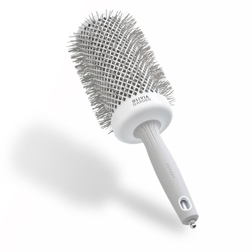 Perie rotundă Olivia Garden Expert Blowout Speed ​​– Alb și gri - 65 - cu înveliș ceramic și țeavă extra lungă pentru suflare cu 25% mai rapidă