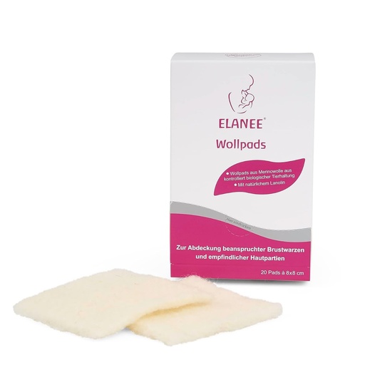 ELANEE 20 de discuri absorbante din lână pentru mame care alăptează - Acoperă pielea sensibilă - Lanolină naturală  - 8cm x 8cm (224-00)