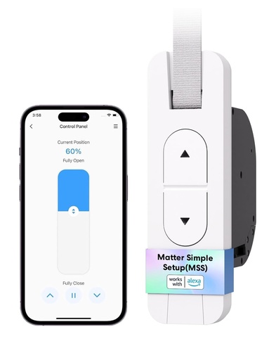 Rulou electric încastrat Meross Matter, rulou electric până la 45 kg (aprox. 6 m2), pentru curea de 23 mm, compatibil cu Apple HomeKit, Alexa, Google Assistant și SmartThings
