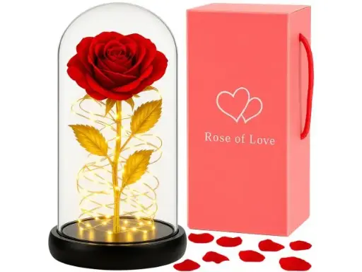 [OR1236] Trandafir etern într-o cupolă de sticlă cu lumină LED | Trandafir artificial romantic | Cadou de lux pentru ziua de naștere, de Ziua Îndrăgostiților | Decorațiune de Ziua Mamei | Ø 11 cm