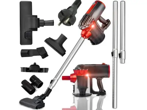 Aspirator fără sac 2 în 1, 600 W, aspirator de mână, de podea și cu tijă pentru parchet, gresie și covoare, filtru HEPA, cablu de 5 m