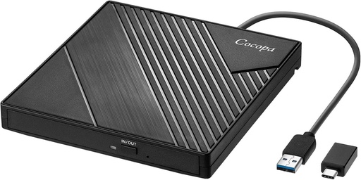 Cocopa Unitate CD DVD Externa USB 3.0 USB C, Unitate DVD Externa Unitate CD Externa +/- RW ROM DVD-R CD-RW Ultra Slim pentru Laptop PC Notebook Win 11/10/8/7/XP/Vista/Linux/Mac OS Apple
