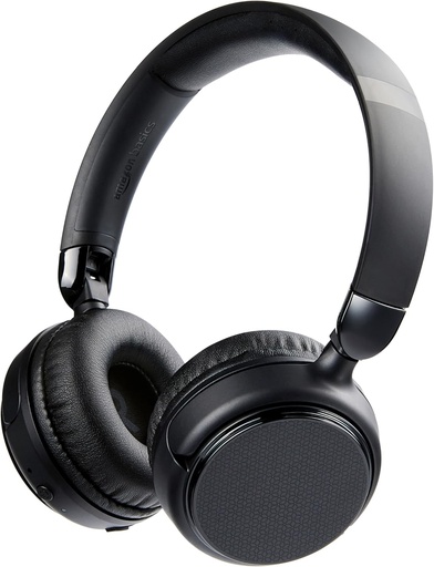 Căști wireless Bluetooth 5.1 Amazon Basics tip over-ear, autonomie 35 de ore, ușoare, reglabile, pentru călătorii, birou, telefon mobil, PC, negre