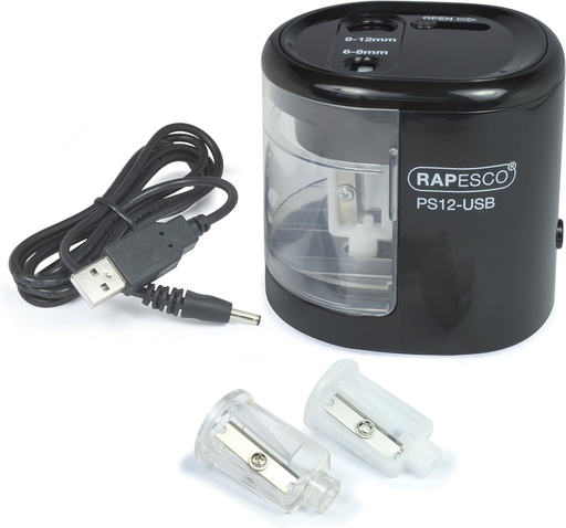 Ascutitoare electrică automată Rapesco  cu USB/baterie, neagră