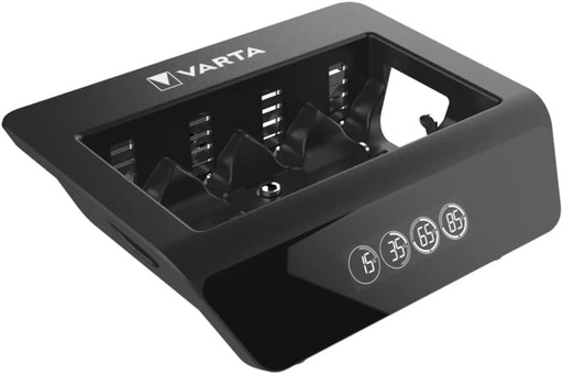 Incarcator de baterie VARTA, incarcator de baterie pentru dispozitive reincarcabile AA/AAA/C/D/9V si USB, incarcator universal LCD+, incarcare cu un singur slot, descarcat, negru 