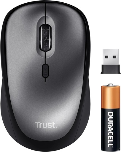 Mouse fara fir Trust Quiet cu baterie pentru utilizatori dreptaci si stangaci, 800-1600 DPI, 83% plastic reciclat, microreceptor USB stocabil, mouse fara fir compact pentru laptop, PC, Mac - negru