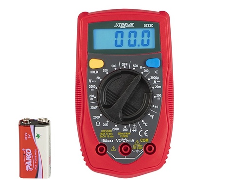 [50-035] Multimetru digital Xtreme DT33C, ecran LCD, suport rabatabil, măsurare temperatură și test continuitate