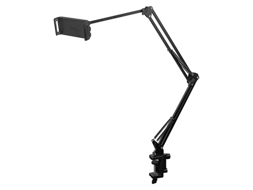 [76-883] Suport telefon și tabletă pentru birou, braț flexibil 90 cm, prindere cu clemă, rotire 360°, negru