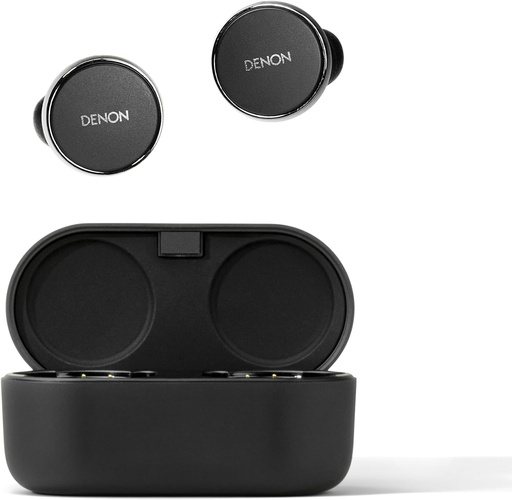 Căști wireless Denon PerL Pro Premium, profil de sunet personalizat alimentat de tehnologia acustică adaptivă Masimo, sunet fără pierderi, anulare a zgomotului, rezistent la apă,