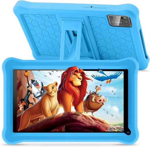 Tableta educationala pentru copii Android 11 de 7 inchi cu certificat GMS, 3 GB RAM 32 GB ROM (TF 128 GB), aplicatii preinstalate, control parental, Bluetooth, WiFi, cu carcasa pentru copii (albastru)