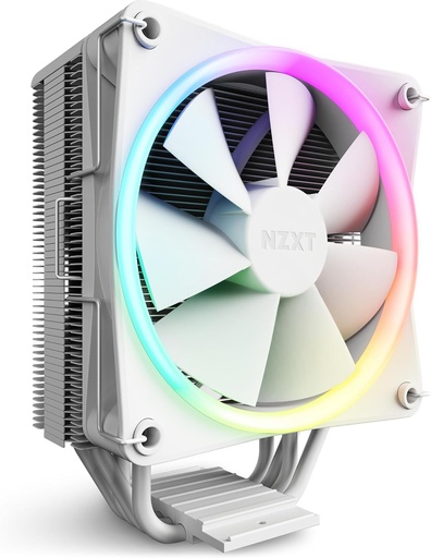 Răcitor de aer NZXT T120 RGB - RC-TR120-W1 - Răcitor de aer pentru CPU RGB - Ventilator RGB de 120 mm - Tehnologie de contact direct - 4 conducte de căldură din cupru - Opțional 2 ventilatoare posibile - Compatibil cu prize Intel și AMD - Alb