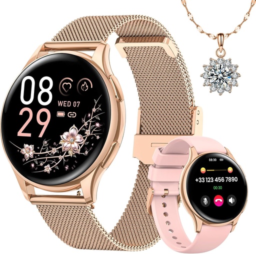 Ceas inteligent Sanorum pentru femei cu apel Bluetooth Ceas inteligent de 1,27 inchi pentru femei cu funcție impermeabilă IP68/ritm cardiac 24 ore/ SpO2 24 ore/ Tracker somn/120+ moduri sport Pedometru Android iOS Rose Gold