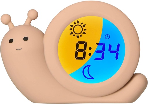 Alecto BC110BE Simon - Ceas desteptator - Ceas desteptator educativ pentru copii - Lumina de noapte - Invata sa dormi si sa te trezesti cu un ceas cu alarma LED pentru copii - Melc, cartita