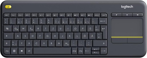 Tastatura TV tactila fara fir Logitech K400 Plus, comenzi multimedia usoare si touchpad integrat, aspect german QWERTZ - negru