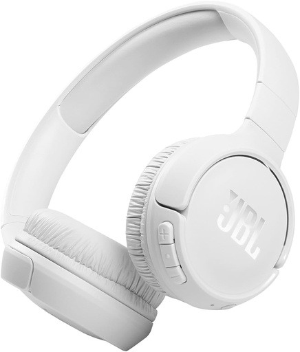 Căști on-ear fără fir JBL Tune 510BT, Bluetooth 5.0, pliabile, microfon încorporat, conexiune multipunct și asistent vocal, până la 40 de ore de viață a bateriei și încărcare rapidă, alb