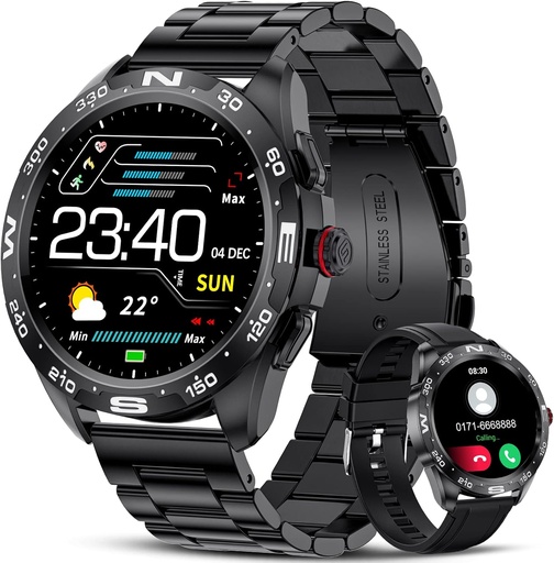 Ceas inteligent FOXBOX pentru bărbați (efectuați/primiți apeluri), tracker de fitness HD de 1,32 inchi cu monitor de somn al ritmului cardiac, memento de mesaj, ceas fitness impermeabil IP68, 20 de moduri sportive Smartwatch iOS Android