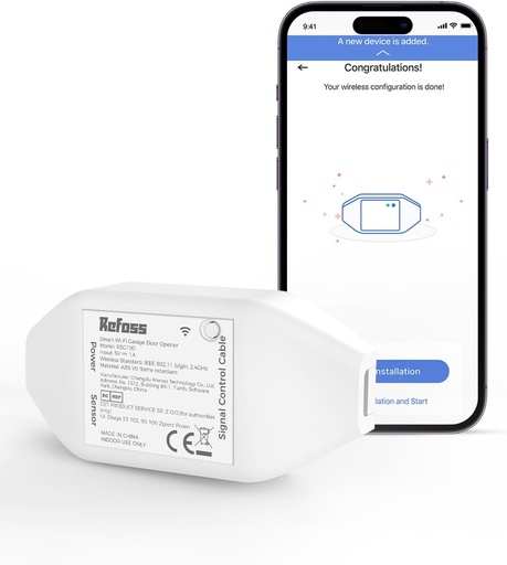 Deschidetor de uși de garaj Refoss WiFi, deschizător de poartă inteligent, întrerupător de ușă inteligent, telecomandă APP, compatibil cu Amazon Alexa, Google Home, nu este necesar hub