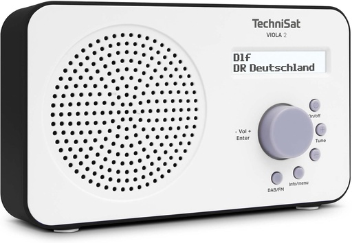 TechniSat VIOLA 2 - radio DAB portabil (DAB+, FM, difuzor, mufă pentru căști, afișaj cu două linii, buton de control, mic, 1 watt RMS) alb/negru