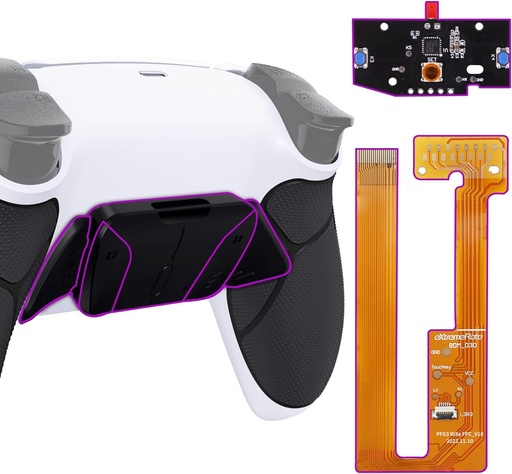 Kit de remapare programabil eXtremeRate RISE4 pentru controlerul PS5 BDM-030/040/050, 4 butoane suplimentare Paleta Capac buton din spate Maner Buton din cauciuc din spate pentru Joystick PS5-Negru&Negru