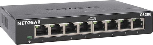 Switch NETGEAR GS308 LAN Switch de rețea cu 8 porturi (commutător Gigabit Plug-and-Play LAN Splitter, distribuitor LAN, hub Ethernet fără ventilator, carcasă metalică robustă cu comutator pornit/oprit), negru