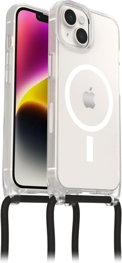 Husa OtterBox React Necklace cu MagSafe pentru iPhone 16e, iPhone 14, husa de protectie ultra-subtire cu lant de telefon reglabil si detasabil, testat militar, transparent