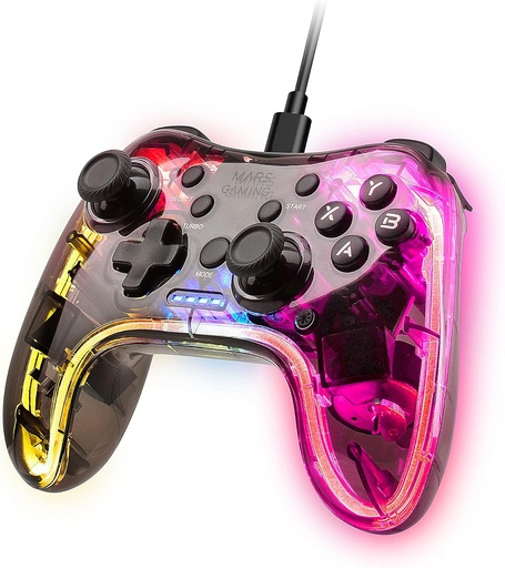 Mars Gaming MGPC, Wireless Gamepad 2.4GPRO, Neon RGB, Vibrație haptică duală, Joystick-uri analogice, Controler pentru PC, PS3, PS4, X360, Raspberry Pi, Mac, Android