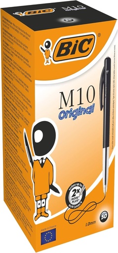 Pixuri cu bila retractabile originale BIC M10, varf medie (1,0 mm) - negru, cutie de 50