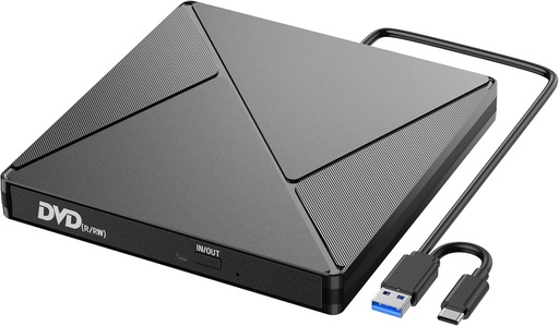 Unitate CD/DVD externa pentru computer, USB 3.0 si USB-C Gravator DVD extern Unitate optica portabila CD/DVD -/+RW, player DVD subtire Transmisie rapida Cablu USB incorporat pentru Windows/MacOS/Laptop/Birou