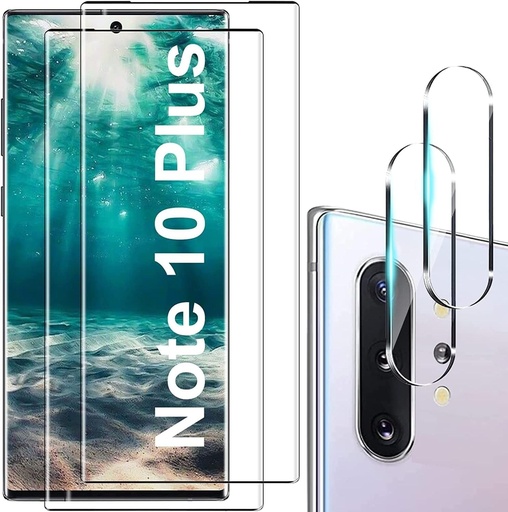 Protector de ecran YYST compatibil pentru Galaxy Note 10 Plus, compatibil cu senzor de amprenta, protectie pentru lentile, Film 3D din sticla securizata pentru ecran complet, duritate 9H, protector de ecran pentru Galaxy Note 10 Plus