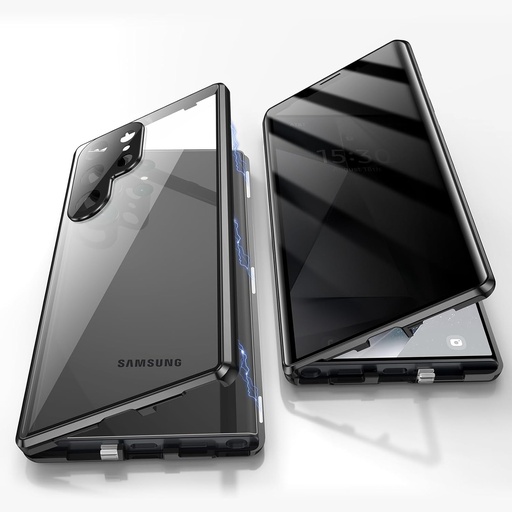Husa Jonwelsy anti-peeping pentru Samsung Galaxy S24 Ultra, husa de protectie la 360 de grade, husa anti-spion din sticla securizata pentru confidentialitate, husa cu cadru metalic cu absorbtie magnetica (negru)