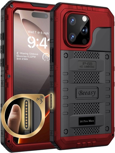 Husă Beeasy pentru iPhone 16 Pro Max, impermeabilă, în aer liber, metalică, rezistentă la șocuri, husă blindată militară de 360 ​​de grade, rezistentă la praf, cu protector de ecran.