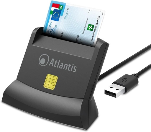 Cititor de carduri inteligente ATLANTIS P005-SMARTCRV-U, card de sanatate, card de servicii nationale, activare SPID si semnatura digitala, pentru PC si notebook-uri, port USB, Negru