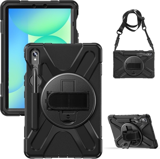 Husa Gerutek antisoc pentru Samsung Galaxy Tab S9 11 inch/Tab S9 FE 2023 10.9", Husa robusta Armor cu suport rotativ, curea de mana si curea de umar, suport pentru stylus, husa pentru Galaxy Tab S9/S9 fe, negru