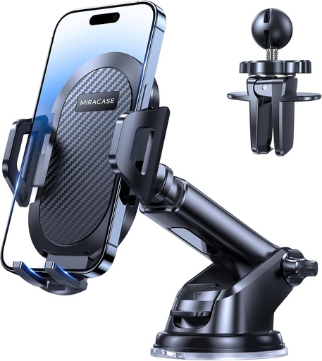 Suport telefon auto Miracase, [aspirație fiabilă de calitate militară] Suport universal pentru telefon auto, pentru bord, orificii de aerisire și parbriz, potrivit pentru toate telefoanele inteligente