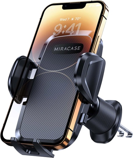 Suport pentru telefon de mașină Miracase [Cârlig metalic dublu] Stabil și robust, reglabil la 360 de grade, Suport pentru telefon mobil cu ventilație de mașină pentru telefoane inteligente universale