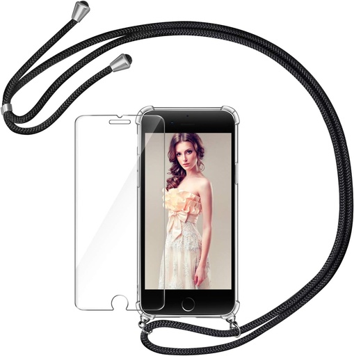 Husa telefon mobil AROYI cu lanț de telefon mobil + protecție ecran din sticlă temperată pentru iPhone 7 Husă iPhone 8 cu șnur pentru agățat husă colier cu curea husă de protecție husă acril silicon transparent pentru iPhone 7/8