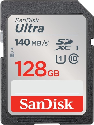 Card de memorie SanDisk Ultra SDXC UHS-I 128 GB (Pentru camere compacte entry-level si mid-range, videoclipuri Full HD, U1, C10, V10, viteza de citire de pana la 140 MB/s, 1