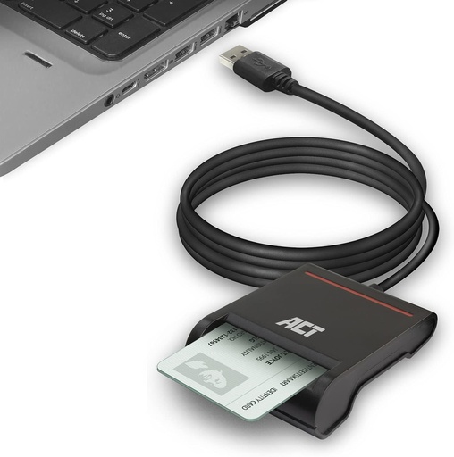 Cititor de carduri ACT eID Belgia, cititor de carduri inteligente USB Belgia, cititor de carduri cu cip ID CAC, iluminare LED, cititor de carduri eID Belgia, compatibil cu Windows si macOS - AC6015