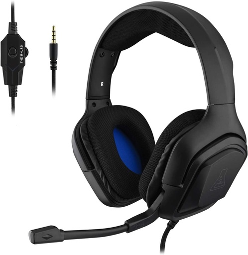 Căști de gaming G-Lab Korp Cobalt PS4 - Microfon audio stereo pentru gamer, ultra ușor, bas puternic - Microfon jack de 3,5 mm pentru PC PS4 Xbox One Mac Nintendo Switch Tabletă Laptop Smartphone (negru)