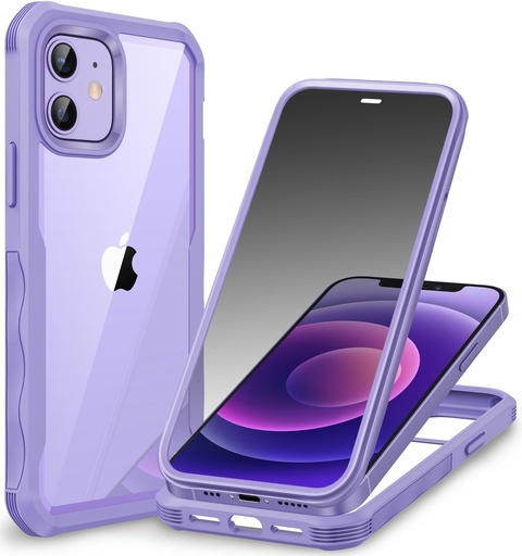 CENHUFO Husă anti-spion pentru iPhone 12 / iPhone 12 Pro, cu protector de ecran din sticlă securizată Anti-spion, husă de telefon rezistentă la șocuri 360° Husă cu două fețe pentru iPhone 12/12 Pro - violet