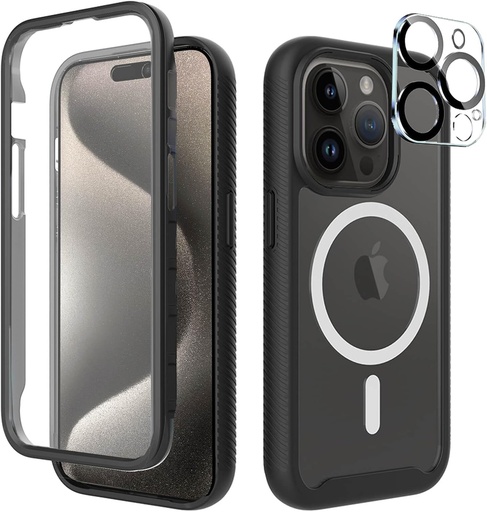 Husă Leedia compatibilă cu Magsafe iPhone 15 Pro Max 360 de grade protecție completă a corpului cu protector de ecran încorporat Husă rezistentă la șocuri pentru iPhone 15 Pro Max 6,7 inchi negru