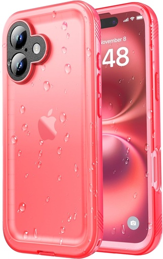 Husă SPORTLINK pentru iPhone 16 Plus, impermeabilă, rezistentă la șocuri - 360 de grade, militară, incasabilă, dură, pentru întregul corp [control camerei][impermeabil IP68] [cu cameră+protector de ecran]-roz