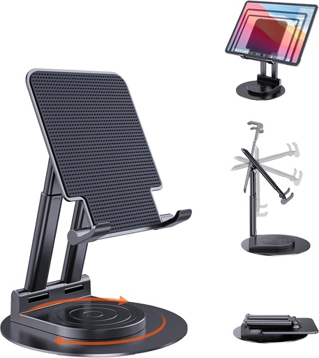 Suport pentru tabletă BHHB, suport reglabil pentru tabletă cu bază rotativă la 360 de grade, suport pentru tabletă reglabil pentru iPad/Pro/Air/Mini, iPhone, Huawei, Galaxy, Kindle/Smartphone 4,7" - 15,6" (negru)